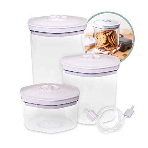 Avid Armor 3 Piece Vacuum Food Container Set for Home Kitchen with Accessory Hose in 2L, 1.4L, and 0.7L Sizes BPA Free