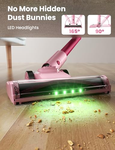 Dzaki Cordless Stick Vacuum Cleaner, 50KPa Brushless Motor Vacuum with Anti-Tangle, LED Display, 55-Min Runtime & Detachable Battery for Pet Hair, Carpet & Hardwood Floors (Cranberry)
