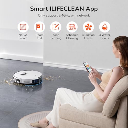ILIFE A30 Pro Robot Vacuum and Mop, Self Emptying Station for 60 Days, 5000Pa Suction, LiDAR Navigation, No-Go Zones, 2.4G WiFi/App/Alexa/Remote Control, Clean Hard Floors to Medium-Pile Carpet, 110V