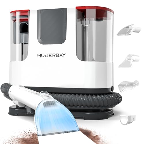 Upholstery Carpet Cleaner, MUJERBAY UltraHeat 12Kpa Portable Spot & Stain, Move with Universal Wheels & Handle, 1.18-inch Deep Cleaning Machine for Couch, Stairs, Car & Pet Messes.Silvery Black