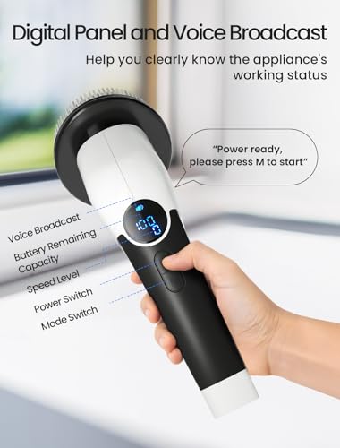 KEIMI Electric Spin Scrubber, Cordless Shower Cleaning Brush with 8 Replaceable Brush Heads, 3 Speeds, Extension Handle, Digital Display, IPX7 Power Scrubber for Bathroom, Tub, Tile and Floor