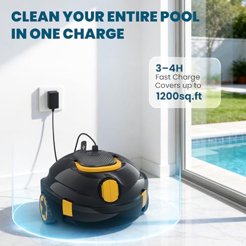 Y20 Robotic Pool Cleaner, Cordless Pool Vacuum for Above Ground & Inground Flat Pools with Dual Motors, 130 Min Runtime, Auto-Parking, Powerful Pool Vacuum Robot for Up to 1200 Sq.Ft