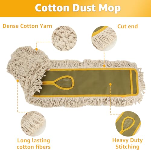YAYODS 3 Pack Dust Mop Replacement Head, 36'' Dust Mops for Floor Cleaning Replacement Reusable Industrial Cotton Dust Mop Refill for Hardwood Floors, Ceramic, Marble, Tile