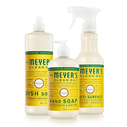 Mrs. MEYER'S CLEAN DAY Kitchen Basics Set, Honeysuckle Scent Cleaning Supplies includes Hand Soap (12.5 Fl Oz), Dish Soap (16 Fl Oz) and Multi-Surface Cleaner (16 Fl Oz)