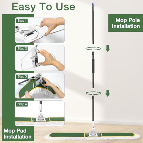 48" Commercial Dust Mop for Floor Cleaning with 2 Cotton Mop Pads