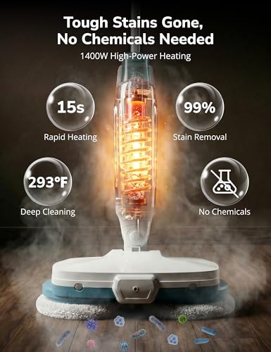 Aspiron Steam Mop, 10-in-1 Steam Mop and Handheld Steamer, 15s Heat-Up, Self-Rotating Scrub Pads, 2 Steam Modes with Spray,500ML Removable Tank,LED Light,Floor Steamer for Hardwood,Tile, Carpet,Car