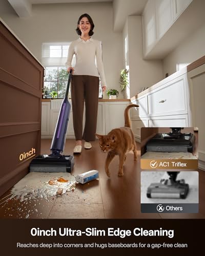 Ultenic Wet Dry Vacuum Cleaner, Vacuum Mop for Wet & Dry Messes, 180° Lay-Flat & Auto Self-Cleaning, 60Mins Runtime ＆ Edge-Cleaning, Anti-Tangle Roller for Hard Floor and Pet Hair, AC1 TriFlex