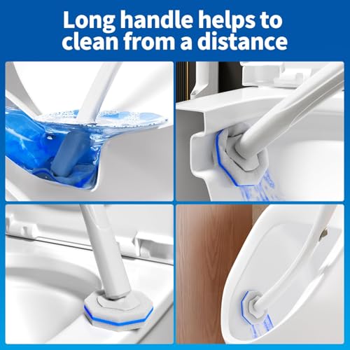Disposable Toilet Brush Cleaning System with 50pcs Refills Pads Replacement Heads, Toilet Cleaning Stick, Wall Mounted Toliet Wand Kit Bathroom Maintenance, Toilet Bowl Cleaner Wands Holder and Set