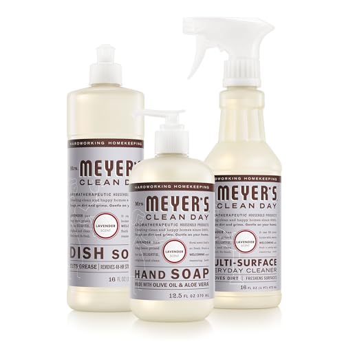 Mrs. MEYER'S CLEAN DAY Kitchen Basics Set, Lavender Scent Cleaning Supplies includes Hand Soap (12.5 Fl Oz), Dish Soap (16 Fl Oz) and Multi-Surface Cleaner (16 Fl Oz)
