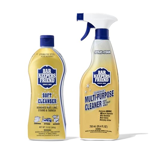 Bar Keepers Friend Soft Cleanser 13 oz + Spray & Foam Multipurpose MORE Spray Cleaner 25.4 oz, Multi Purpose Cleaner Bundle, Removes Grease, Rust Stains, Soap Scum & More in Home & Outdoors