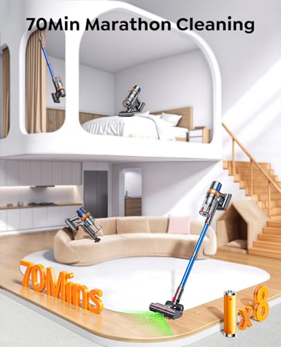 Cordless Vacuum Cleaner, 650W 55KPA 70Mins Vacuum Cleaners for Home, Upgraded Stick Vacuum with Mattress Cleaning Tool, Wall Mount Charging, Auto Mode, Self-Standing Vacuum for Pet Hair/Floors/Carpets