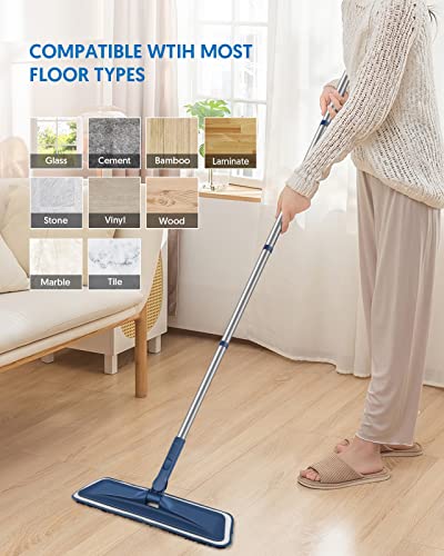 BPAWA Microfiber Mops for Floor Cleaning - Flat Floor Mop with 4 Washable Chenille Pads Dry Dust for Hardwood Laminate Wood Tile Vinyl Wall Hard Surfaces - 150cm Adjustable Long Handle