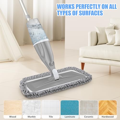 Microfiber Spray Mops for Floors Cleaning: EXEGO Dust Wet Mop with 3 Washable Reusable Pads for Swiffer Powermop &1 Refillable Bottle - Flat Floor Mop for Hardwood Laminate Ceramic Tiles Vinyl Wood