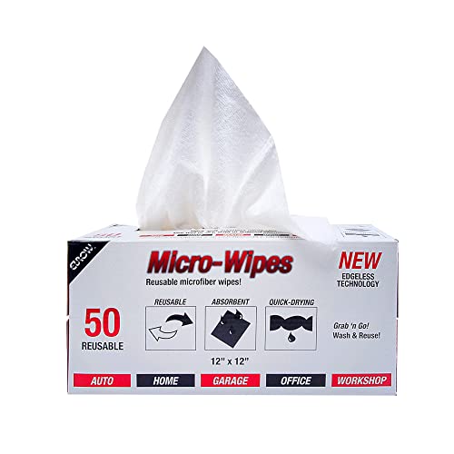 Eurow 200GSM Microfiber Cleaning and Drying Cloths with Dispenser Box, Reusable, Streak-Free, Scratch-Free, Ultra Absorbent, Edgeless for All Surface Types, 12x12in, 50-Pack, White