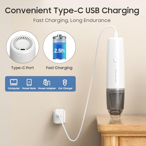 A9life Handheld Vacuum Cordless, Car Vacuum Portable with 2 Suction Modes, Blow & Suction 2-in-1, Mini Vacuum Cleaner Rechargeable for Car, Home, Pet Hair, Office, Desk, Keyboards (White)