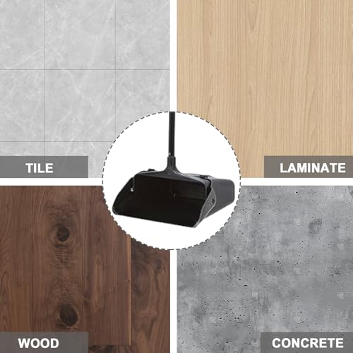 Primero Basics Pivoting Upright Dust Pan with Long Handle and Wheels, Large Capacity, Heavy Duty Commercial Dustpan for Indoor Outdoor, Standing Dust Pan for Home and Restaurant Cleaning, Black