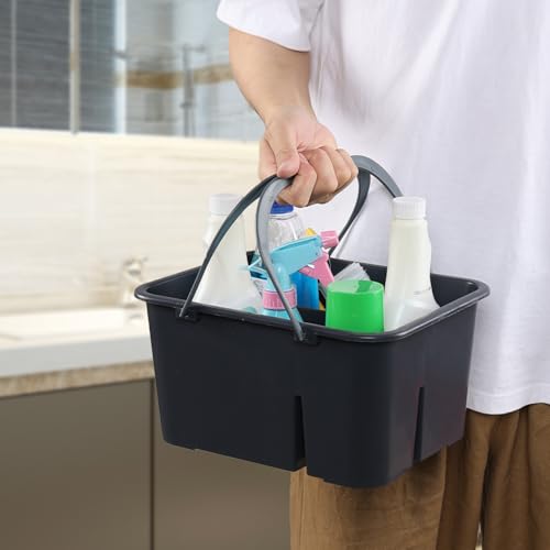 Ysmiltion Plastic Cleaning Caddy Organizer with Handle, Carry Caddy for Cleanig Supplies, Deep Grey