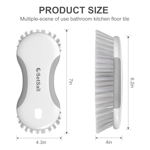 SetSail Multi-Purpose Scrub Brush of 2 Pack, Stiff Bristles Cleaning Brush with Non-Slip Grip Heavy Duty Scrub Brushes for Cleaning Bathroom Kitchen Tile Bathtub Sink, Grey