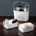 LivLab Mker Portable Shower Caddy, Cleaning Supply Organizer with Handle, College Dorm Room Essentials, Camping Tote Basket - Bathroom Storage Organizer, White Grey