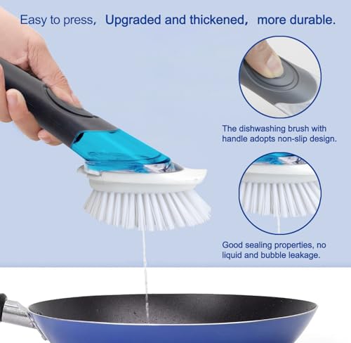 CELOX Soap Dispensing Dish Brush, Kitchen Brush for Dish Pot Pan Sink Cleaning, Gray