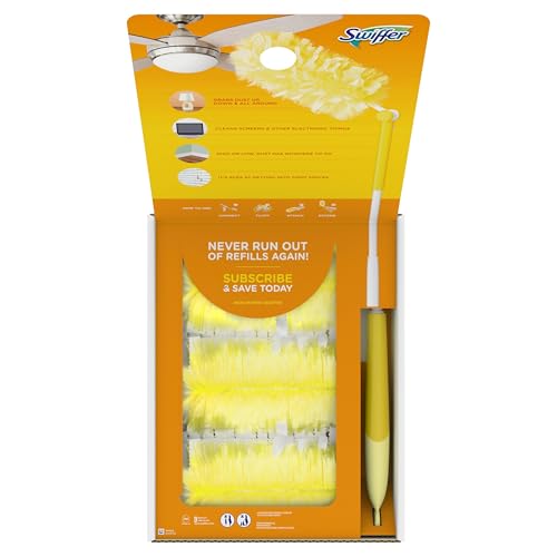 Swiffer Duster Kit with 3 ft Extendable Handle, Dusters for Cleaning, Set Includes 1 Extension Pole and 12 Heavy Duty Dusting Refills Dust Cleaner, Long Extended Wand for Ceiling Fans and Walls