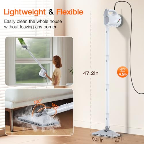 10-in-1 Steam Cleaner, Steam Mop & Detachable Handheld Steam Cleaner, 320ml Water Tank, 10s Fast Heating, Portable Steamer for Kitchen, Floor, Tiles, Window, BBQ Grill, Car, Bright White