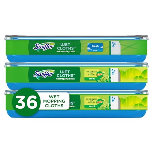 Sweep + Mop, Wet Pads Refill, Floor Cleaner for Dirt, Dust, Hair, Cleaning Cloths for Mopping Home, Bathroom, Kitchen, All Purpose Multi-Surface Floor Wipes, Fresh and Gain, 36ct