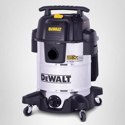 DEWALT 10 Gallon STEALTHSONIC Wet and Dry Shop Vacuum, Ultra Quiet Heavy Duty With Attachments, Powerful Outdoor Vac for Car, Garage, Workshop, Jobsite, Patio, DXV10S-QT, 5 Peak HP