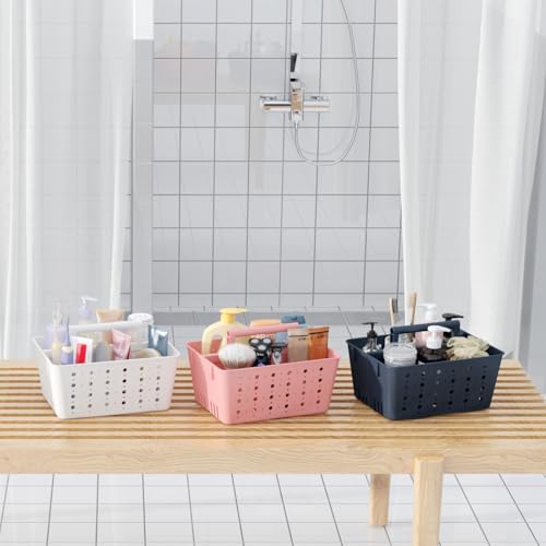 Lifewit Shower Caddy Portable, Plastic Bathroom Organizer with Handle and Holes, Hard Cleaning Basket for Toiletry Storage, College Dorm Essentials, Slate Blue, 1 Pack
