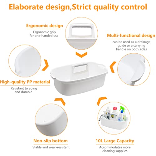 Goderewild Multi-Purpose Plastic Cleaning Caddy with Handle, Shower Caddy Organizer/Storage Basket/Totes Portable for Bathroom Supplies, Cleaning Products, Under Sink Tool, Housekeepers (White)