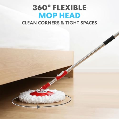 Simpli-Magic 360° Spin Mop and Bucket with Wringer – 3 High-Absorbent Microfiber Washable Heads – Spinning Mop and Bucket Set for All Types Floor Cleaning (Black)