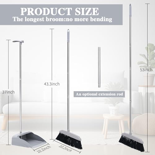 Tioncy 8 Set 16 Pcs Broom and Dustpan Set 53 Inch Broom with Dustpan Combo with Long Handle Upright Stand up for Office Home Kitchen Lobby Floor Cleaning
