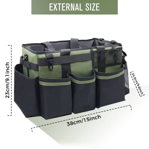 SCAVATA Wearable Cleaning Caddy Organizer with Handle & Shoulder Straps for Housekeepers, Under Sink & Car Cleaning Tool Organizer Bag with 4 Foldable Dividers (Green)