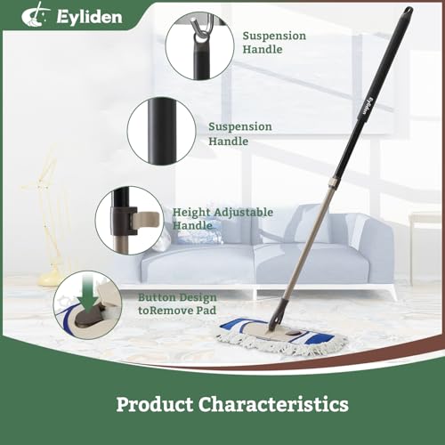 Eyliden Dust Mop, 2 Microfiber Pads, Home Commercial Cleaning, Quick Swap