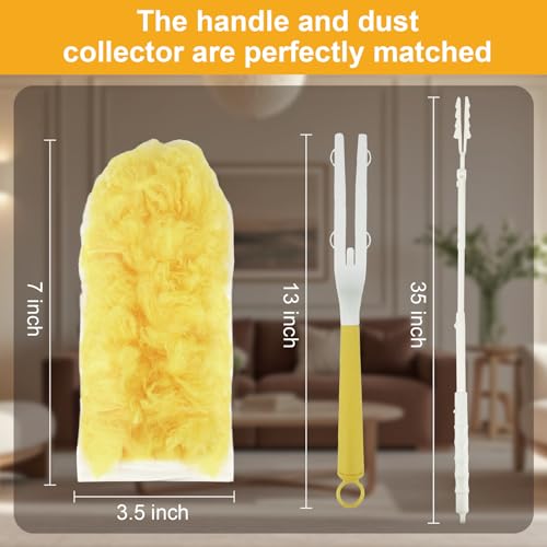 60 Count Heavy Duty Duster Refills for Swiffer, Multi Surface 360° Feather Duster with 2 Handle, Disposable Dusters Kit for Cleaning, Furniture, Blind, Ceiling Fan