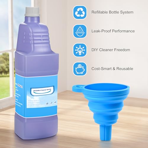 Upgraded Refillable Bottle for Swiffer® Wet Jet™ Mop – 1250ml /42.3 FL OZ, Leak-Proof HDPE Solution Refill Bottle with 8 Silicone Gaskets & 1 Funnel,Easy Install for Use with Any Cleaning Solution