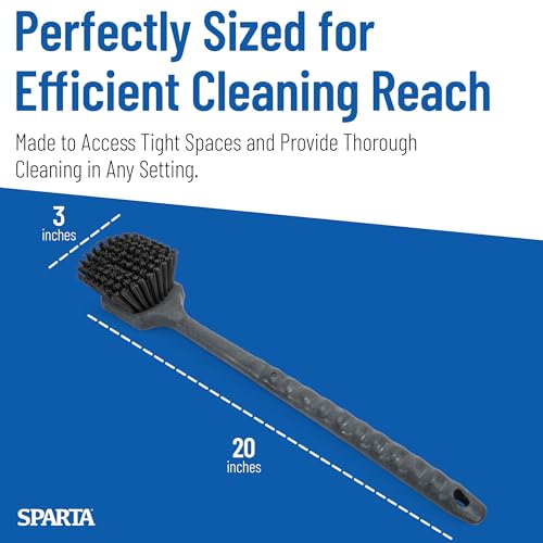 SPARTA 40501EC03 Plastic Large Scrub Brush, Kitchen Brush, Utility Brush With Long Handle For Cleaning, 20 Inches, Black