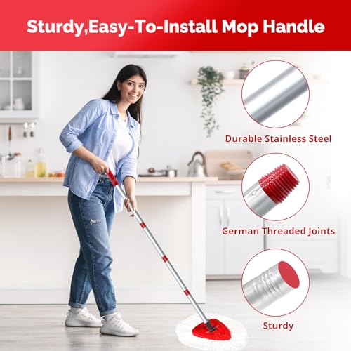 O-Cedar Spin Mop Head, Base, Handle Replacement for EasyWring 1 Tank System, 4 Microfiber Mop Refills, 1 Base and 30-58in Handle Set Combo, White