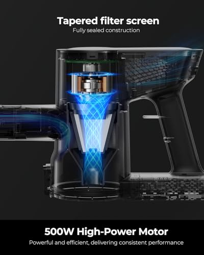 SVHT Cordless Vacuum Cleaner, 500W 45KPA 50Mins Stick Vacuum Cleaners for Home with LED Light, Self-Standing, Anti-Tangle Brush & 1.6L Dust Cup, Lightweight Vacuum for Pet Hair, Carpets, Hard Floors