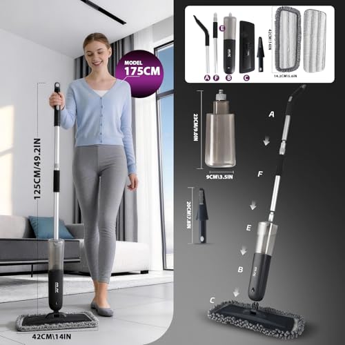 Electric Spray Mop Floor Cleaner with 2 Mopping Pads 720ml Bottle & Scraper 360° Swivel Head Lightweight Cordless Wet Dry Cleaner for Hardwood Floor Cleaning Laminate Tile Wood Vinyl & All Hard Floors