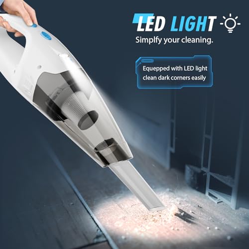 FUOAYOC Handheld Vacuum Cordless,Car Cordless Rechargeable, 6KPA Powerful Suction Hand Held Vacuum with LED Light/Multi Accessories, 1.6lbs Mini Portable Vacuum Cleaner for Home/Car/Office Cleaning