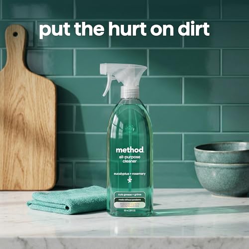 Method All-Purpose Cleaner Spray, Eucalyptus + Rosemary- Cuts Grease & Grime on Counters, Glass, Sealed Wood & Floors, for Kitchen & Bathroom, 28fl oz, 4 pack