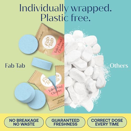 Fab Tab Toilet Cleaner Tablets for Bowl, Powerful Active Toilet Stain and Rust Removal, No Plastic or Harmful Chemicals, Safe for Regular and Septic Tanks, Lemon & Eucalyptus Scent - 90 Pack