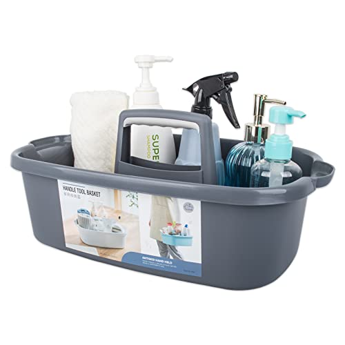 Large Cleaning Supplies Caddy Portable Shower Basket Supply Organizer with Handle Plastic Bucket Tool Storage for Bathroom, Bedroom, Kitchen, College Dorm, Garden, Dark Gray