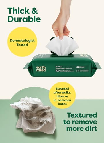Earth Rated Pet Wipes for Dogs and Cats, Hypoallergenic, Cleaning and Hydrating, for Grooming Paws, Body and Butt, Unscented, 400 Count