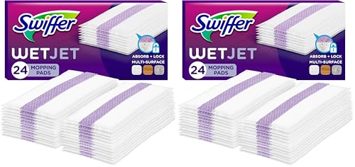 Swiffer WetJet Hardwood Floor Cleaner Spray Mop Pad Refill, Bathroom Cleaning Supplies, Hardwood Floor Cleaner, Multi Surface, 24 Count (Pack of 2)