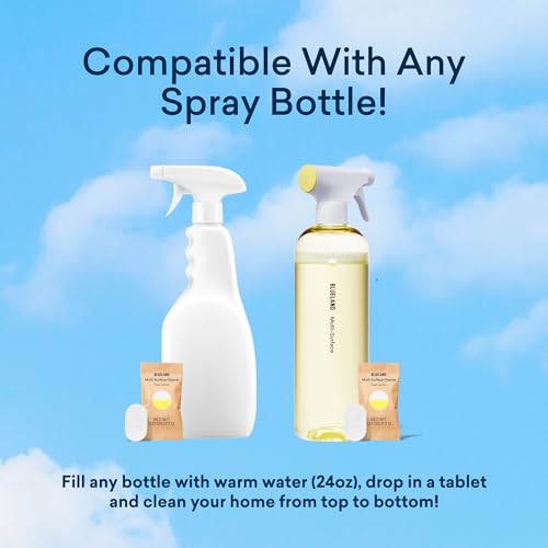 BLUELAND Multi-surface Cleaner, Starter Set, Fresh Lemon Scent, Spray Bottle with 4 Refill Tablets, All-Purpose, Eco-Friendly Cleaning Supplies, 4 x 24 Fl oz