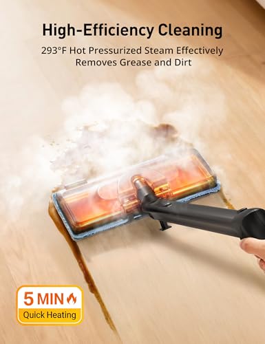 Aspiron Steam Cleaner, 293°F 58 PSI Powerful Multipurpose Handheld Steam Mop for Home Use, 21 Attachments, 50Oz Capacity, Heavy Duty Steamer for Carpets, Floors, Cars, Tiles, Crack Cleaning, Blue
