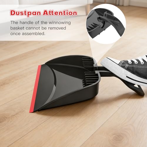 EZKEY Broom and Step-on Dustpan Set, 59-in Adjustable Long Handle Broom with Dustpan Combo Set Outdoor Angle Broom for Sweeping Indoor Dust Pet Hair for Cleaning Kitchen Garage Deck Patio, Black&Red