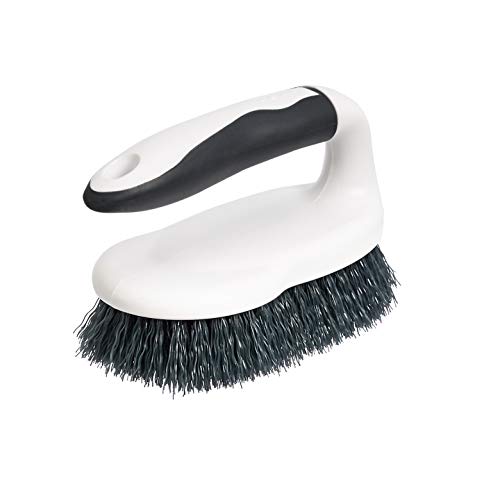 Amazon Basics All Purpose Rectangular Scrub Brush, Hard Bristle, Stiff Bristles, Sturdy, Ergonomic Long Handle, Durable, 2-Pack, White & Black